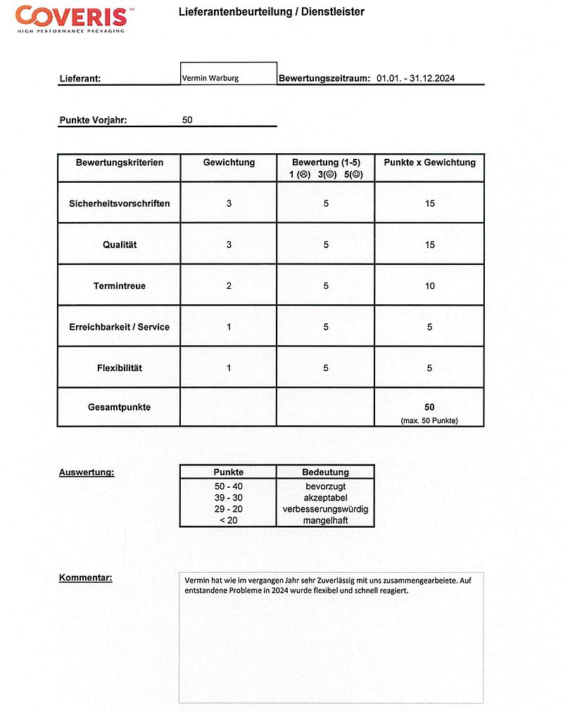 Lieferantenbeurteilung - Vermin Kopietz - Bielefeld